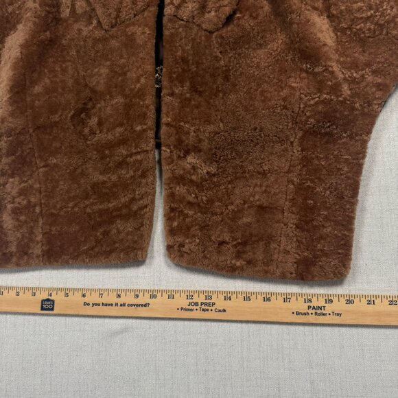 Vintage Faux Fur Shawl Collar Jacket Brown Hook Closure Plush Lined - Picture 16 of 16